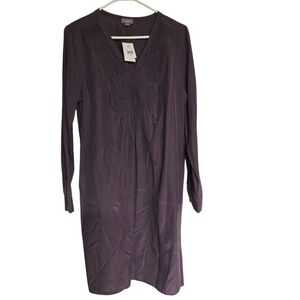 J Jill Silk Shirt Dress Size Medium Purple Pintuck Long Sleeve Shift Button Cuff